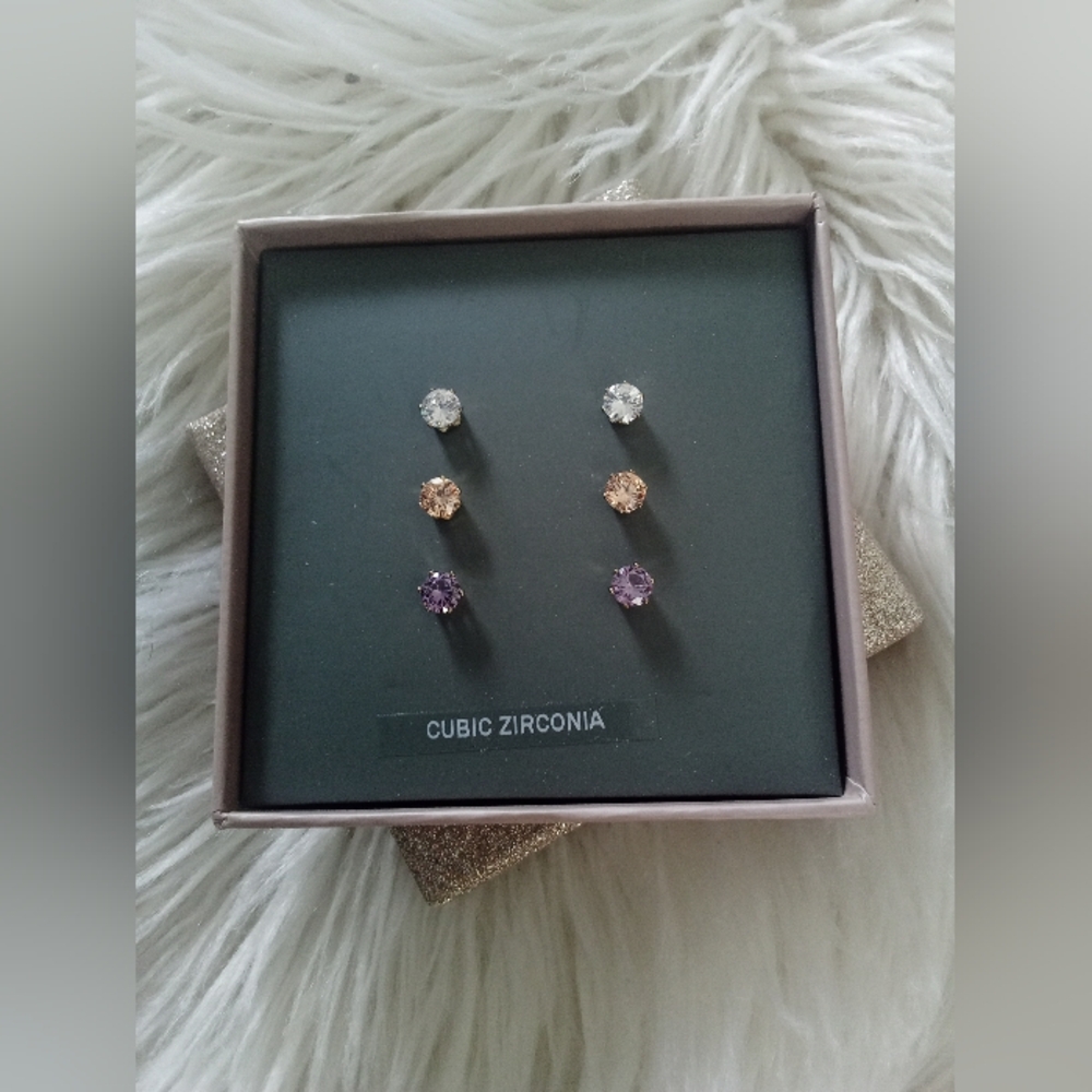 Stud Earrings Set - Silver, Gold, Purple